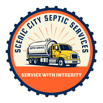 Scenic City Septic Services logo with septic truck and slogan “Service with Integrity”