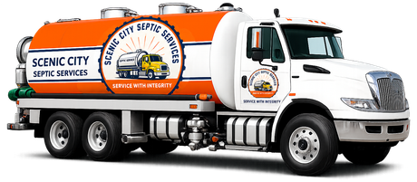 White and orange sewer service truck with “Scientific City Sewer Services” logo on the side