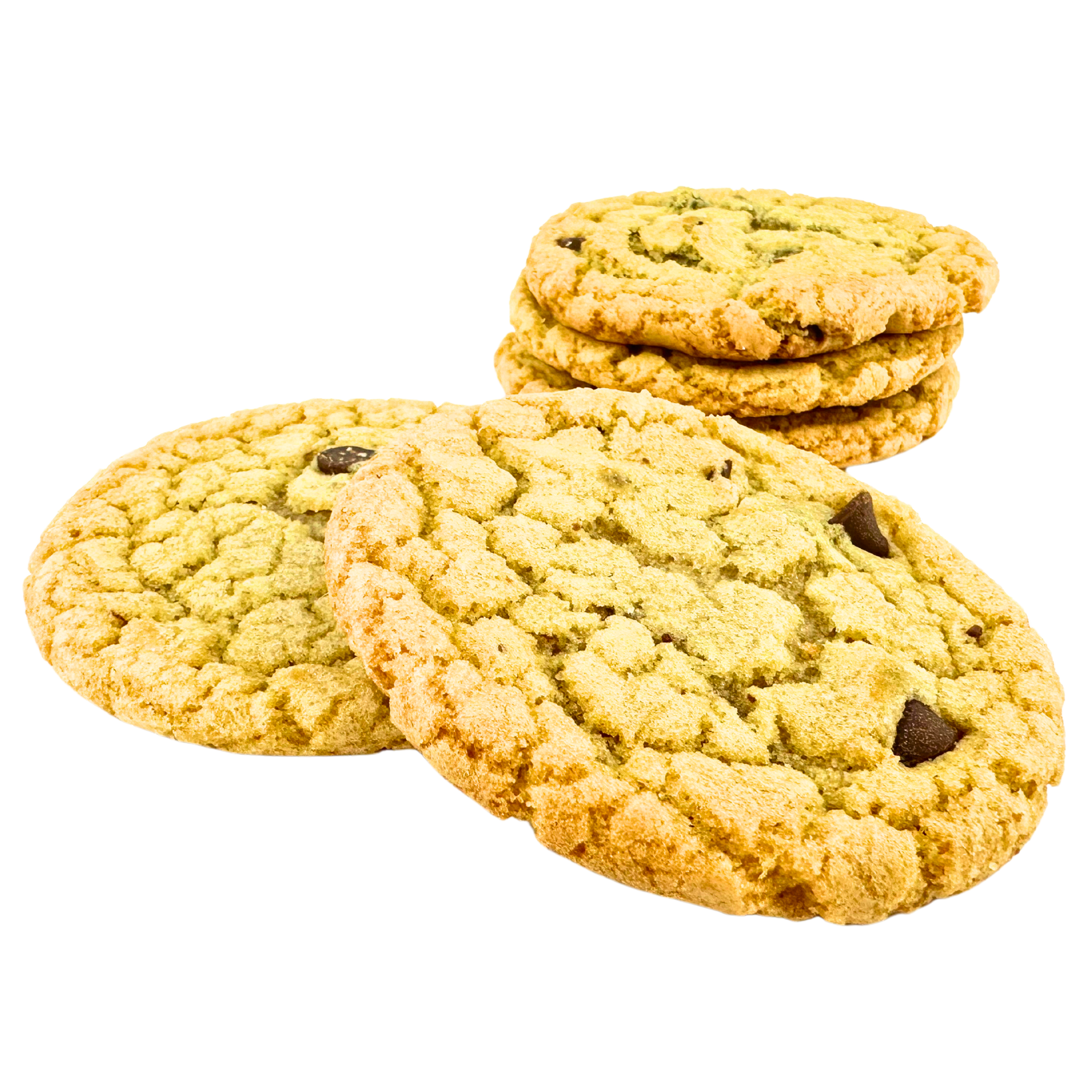 Stack of golden chocolate chip cookies