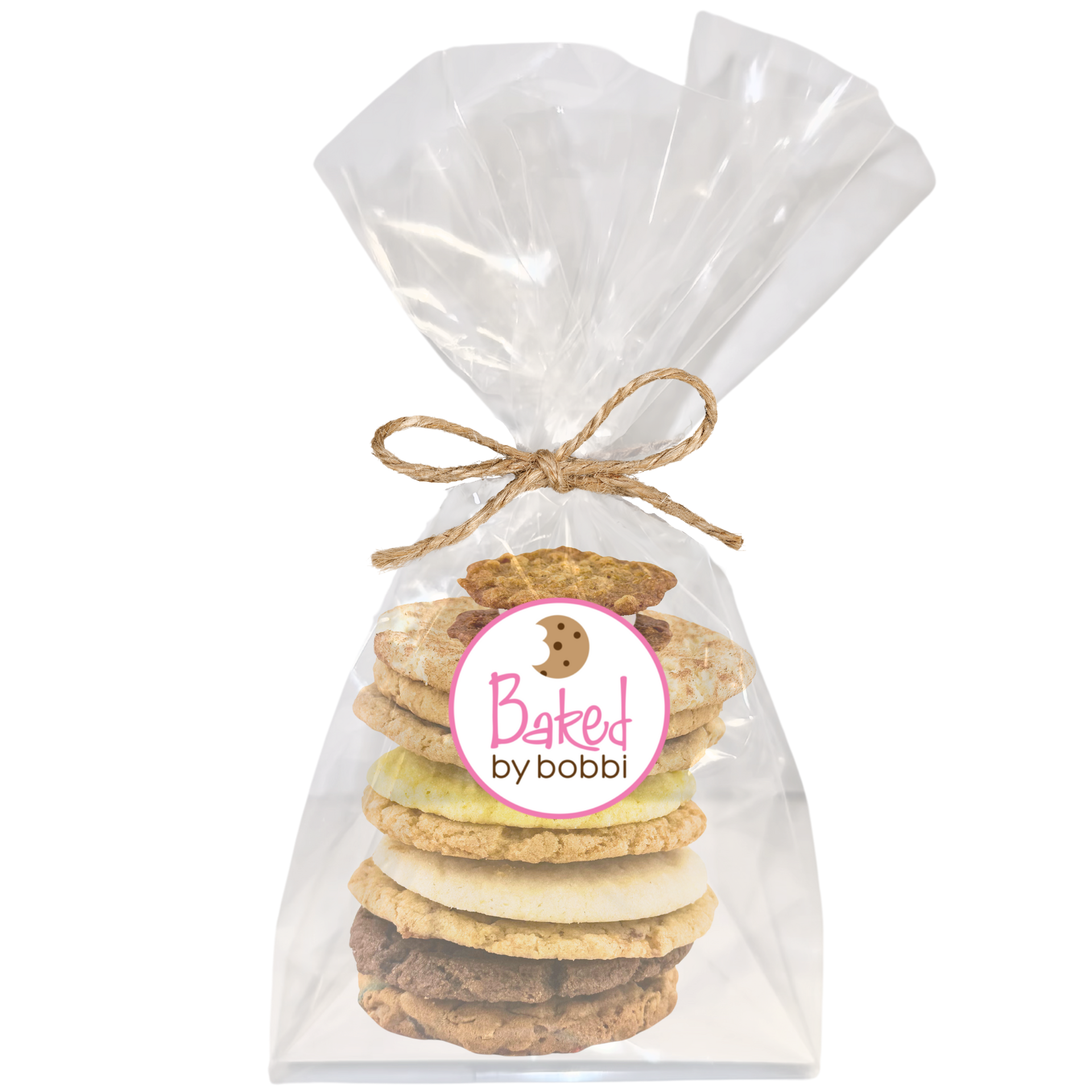 Stack of assorted cookies on a white background
