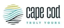 Logo for Cape Cod featuring a circular abstract wave design in green, blue, and black next to the text