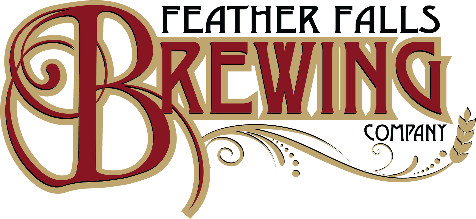 Logo featuring Feather Falls Brewin Company.