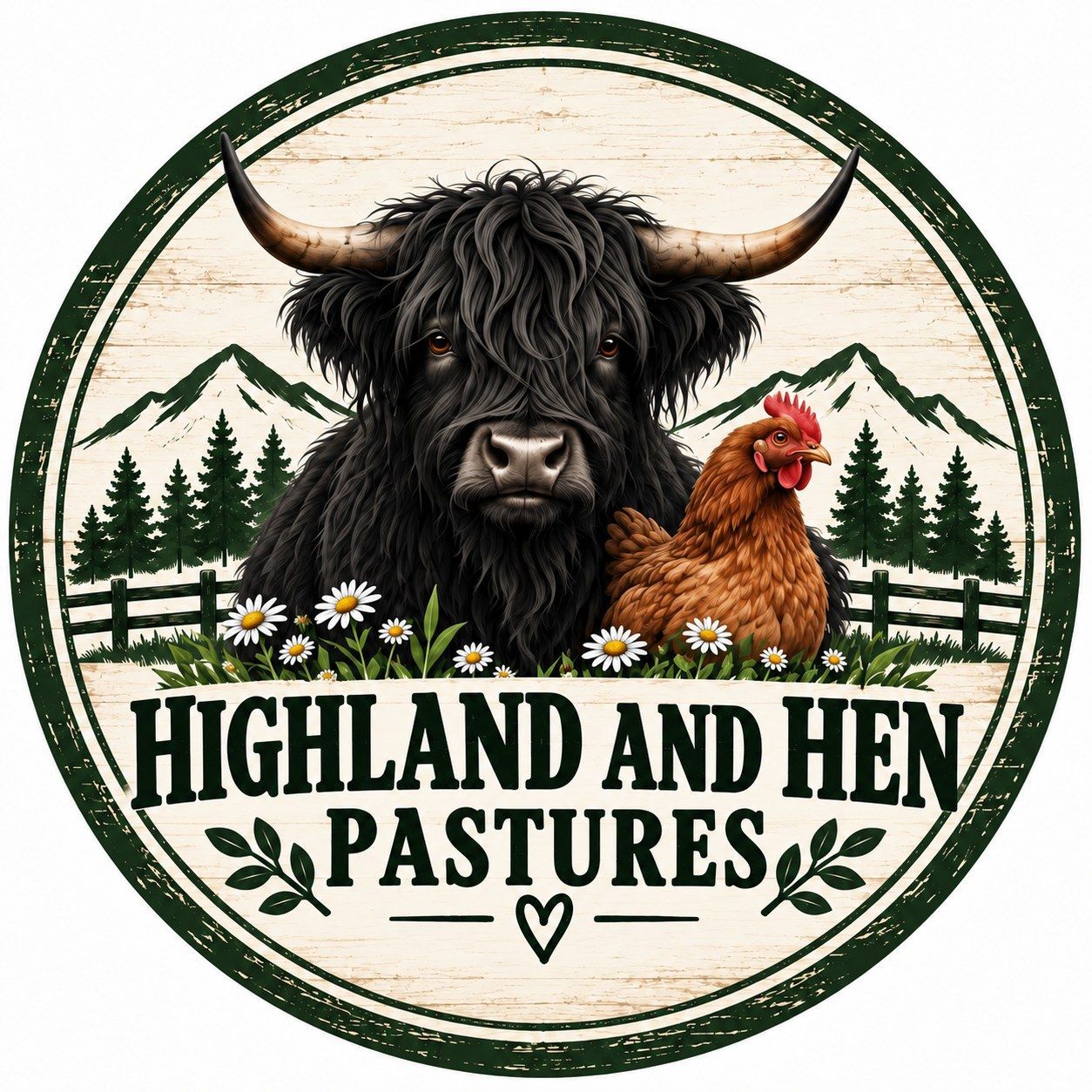 Highland and Hen Pastures farm logo