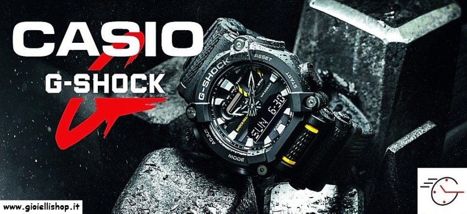 Orologio Casio G-Shock su una superficie rocciosa scura. È visibile il logo Casio.