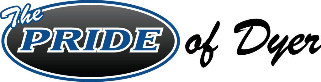 A logo for the pride of dyer is shown on a white background.