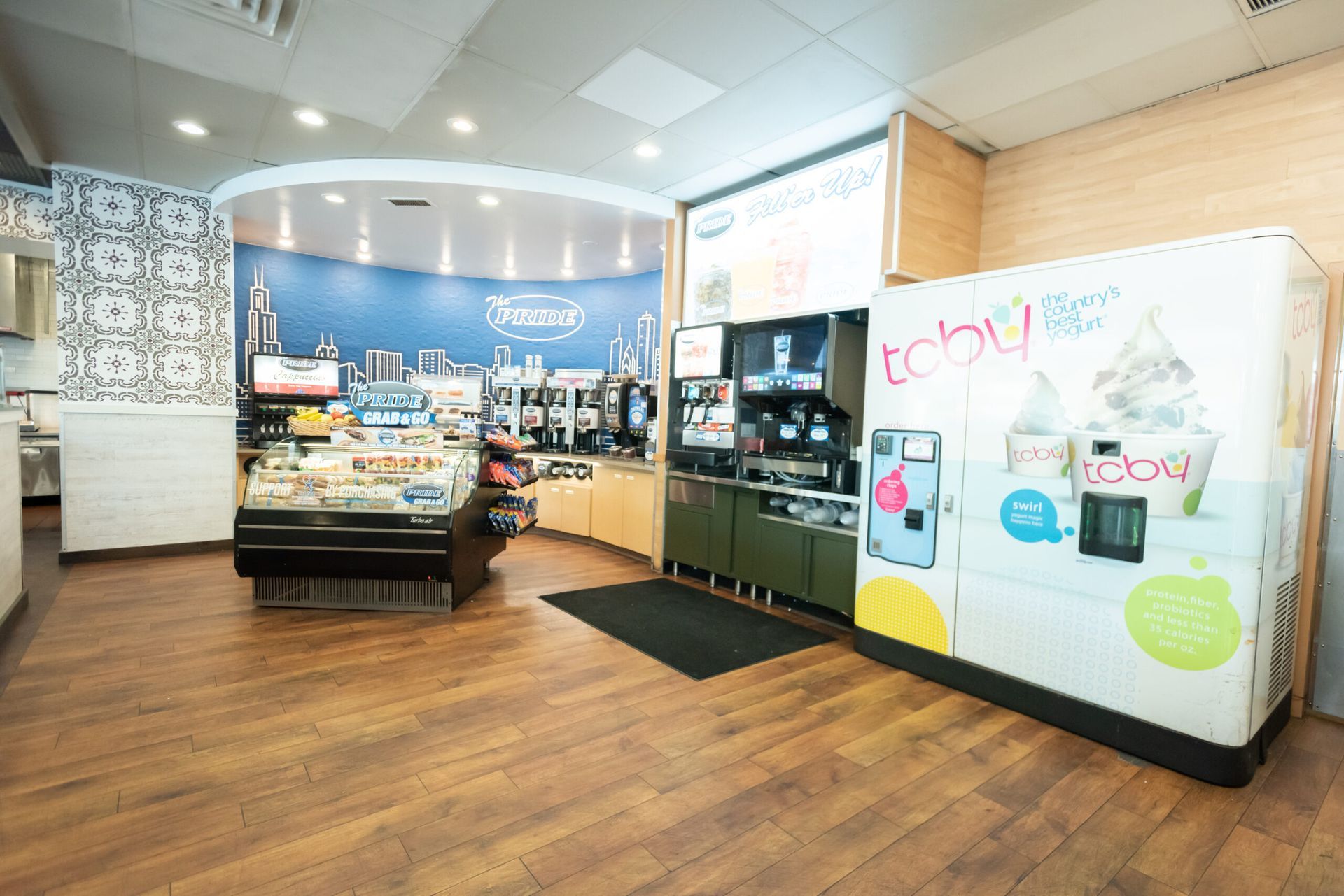 There is a vending machine in the middle of the room.