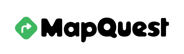 The mapquest logo has a green arrow pointing to the right.