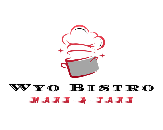 WYO BISTRO logo with red chef hat over a gray pan and the slogan “MAKE & TAKE”