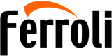 Logo Ferroli in nero con una striscia arancione sopra il testo