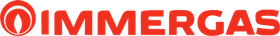 Logo IMMERGAS in rosso con un'icona stilizzata a forma di fiamma su sfondo bianco.
