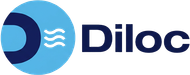 Logo Diloc con icona circolare blu e scritta blu scuro su sfondo bianco.