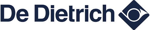 Logo De Dietrich in testo blu scuro con emblema geometrico su sfondo bianco.