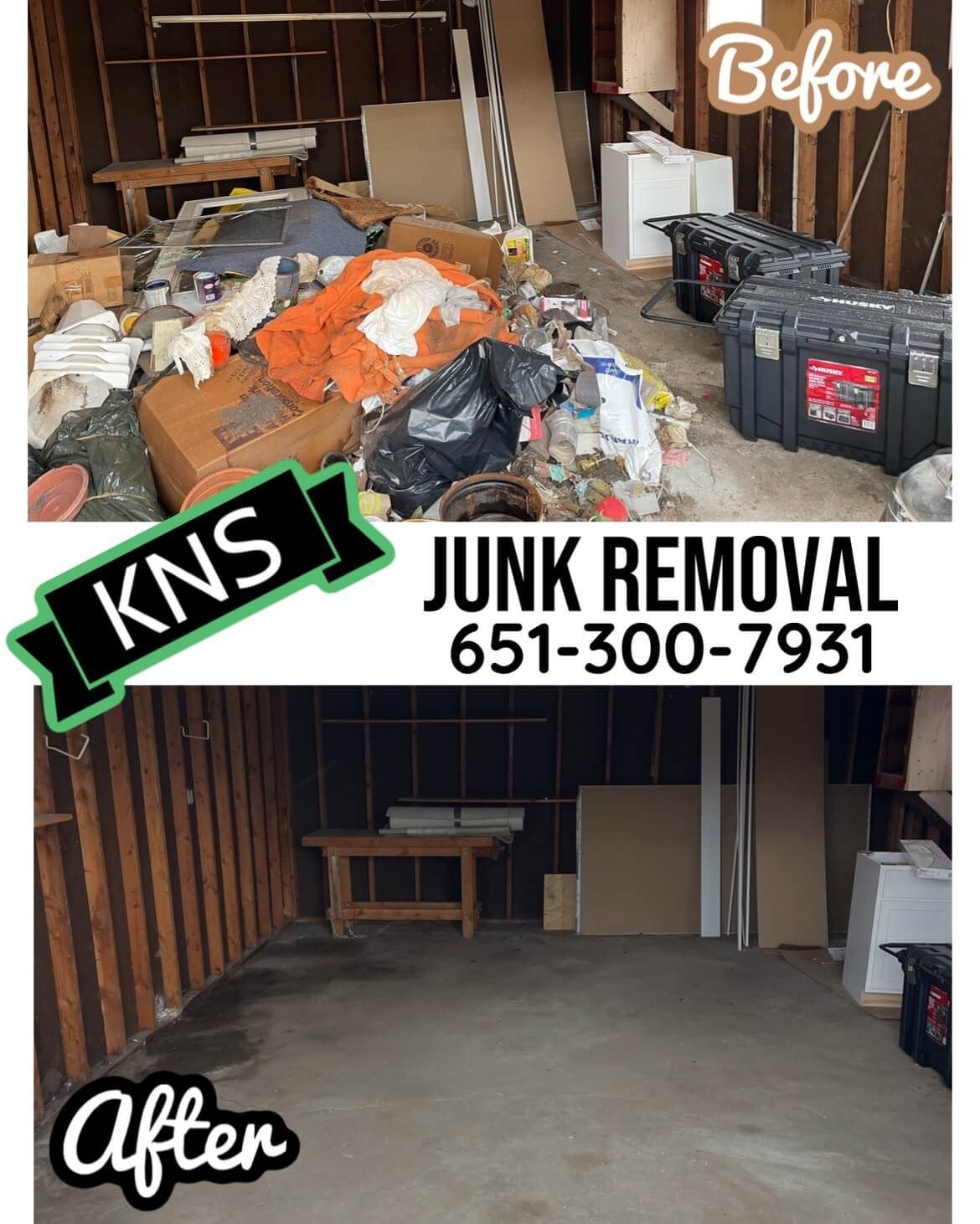 before after junk removal - KNS Junk Removal
