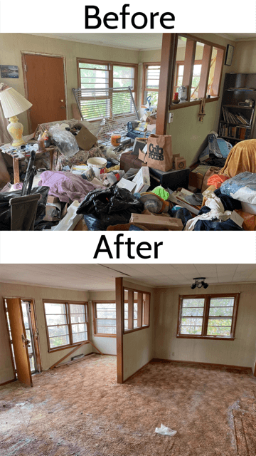 a before and after picture of a messy living room .