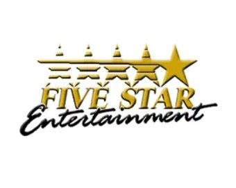 A logo for five star entertainment is shown on a white background