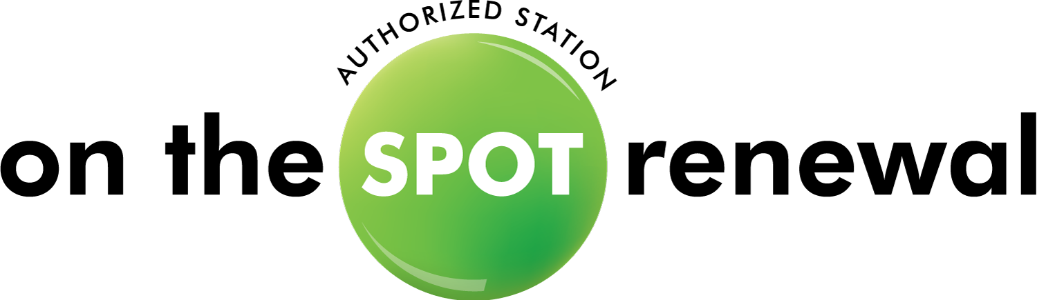 A green balloon with the words `` on the spot renewal '' written on it.