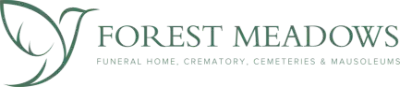 Forest Meadows Funeral Home, Crematory, Cemeteries & Mausoleums logo in green on white background