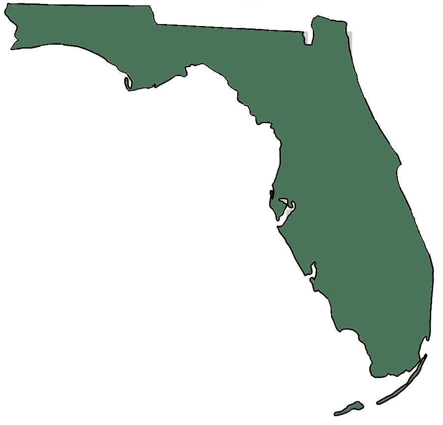 Green silhouette map of Florida on a white background