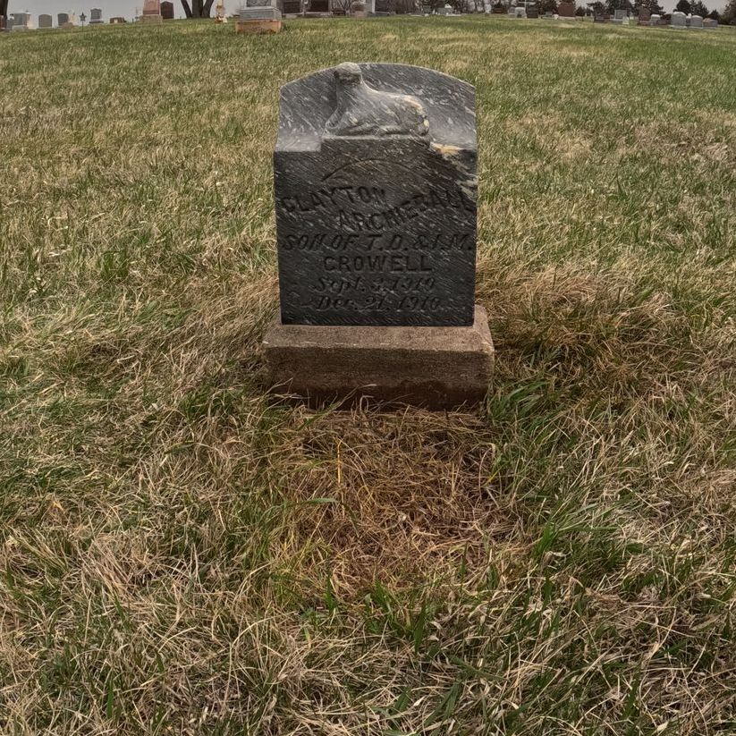 A gravestone in a cemetery with a sheep on it.