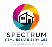 Logo: House silhouette inside a multicolored circular gradient, with "SPECTRUM REAL ESTATE SERVICES" text below.