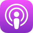 Podcast app icon, white microphone graphic on a purple and pink gradient background.
