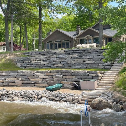 A house sits on the shore of a lake