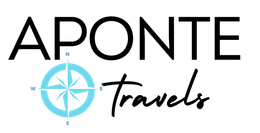APONTE Travels logo with black text and a blue compass icon on a white background