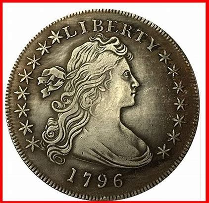 1796 Liberty Draped Bust silver dollar coin, obverse with profile and stars around the rim