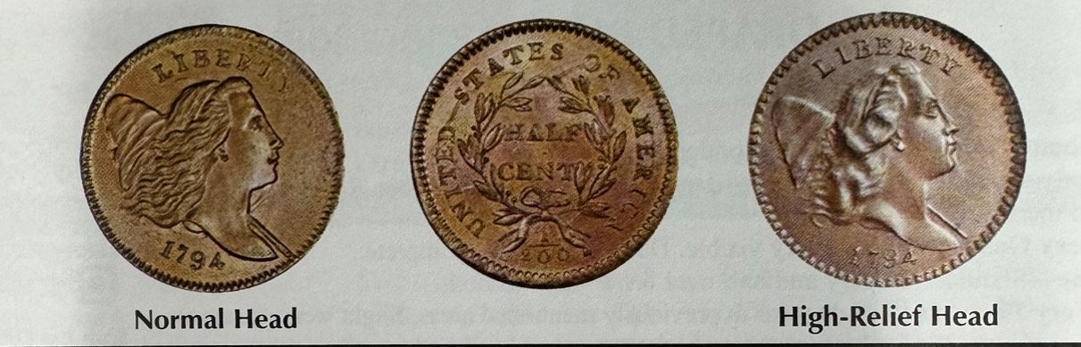 Three Lincoln pennies showing normal, high-relief, and high-relief II head designs.