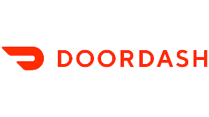DoorDash logo in red on a white background