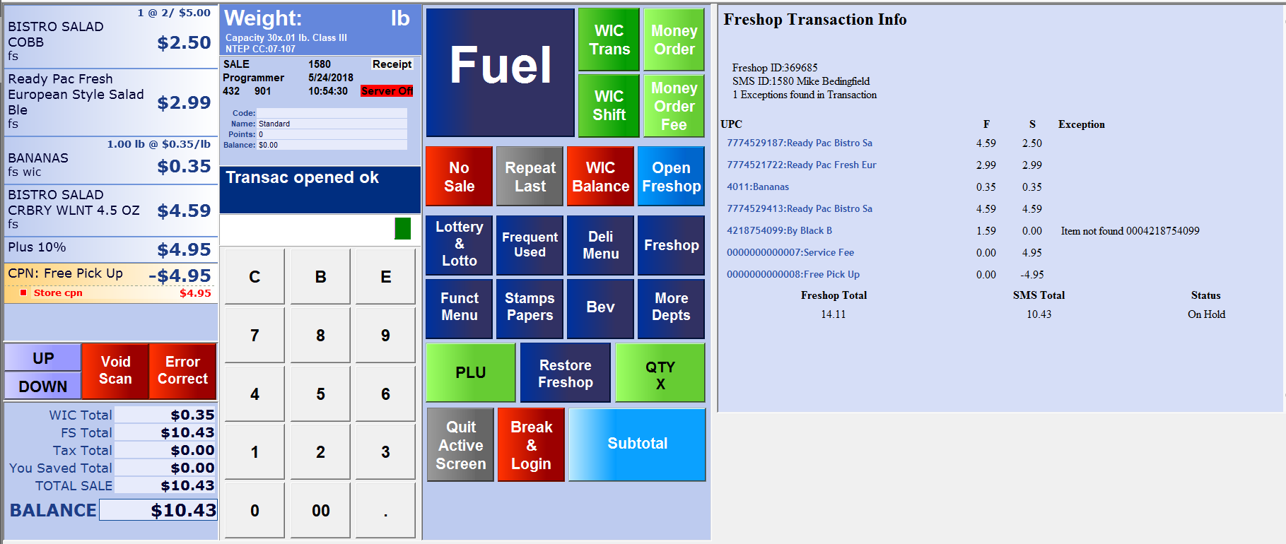 Fuel management dashboard with charts, tables, and colored control buttons on a blue interface