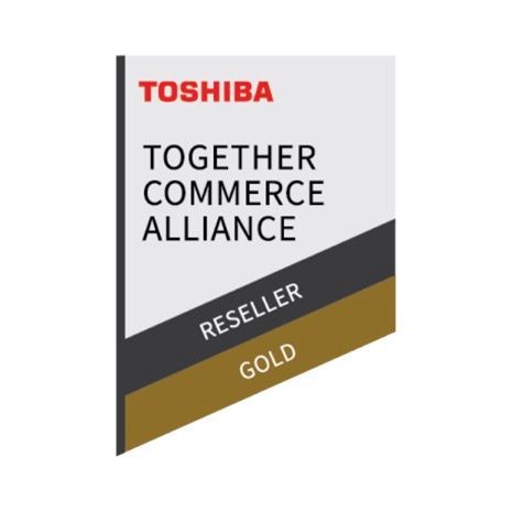 Toshiba Together Commerce Alliance reseller gold badge with gray, black, and gold design