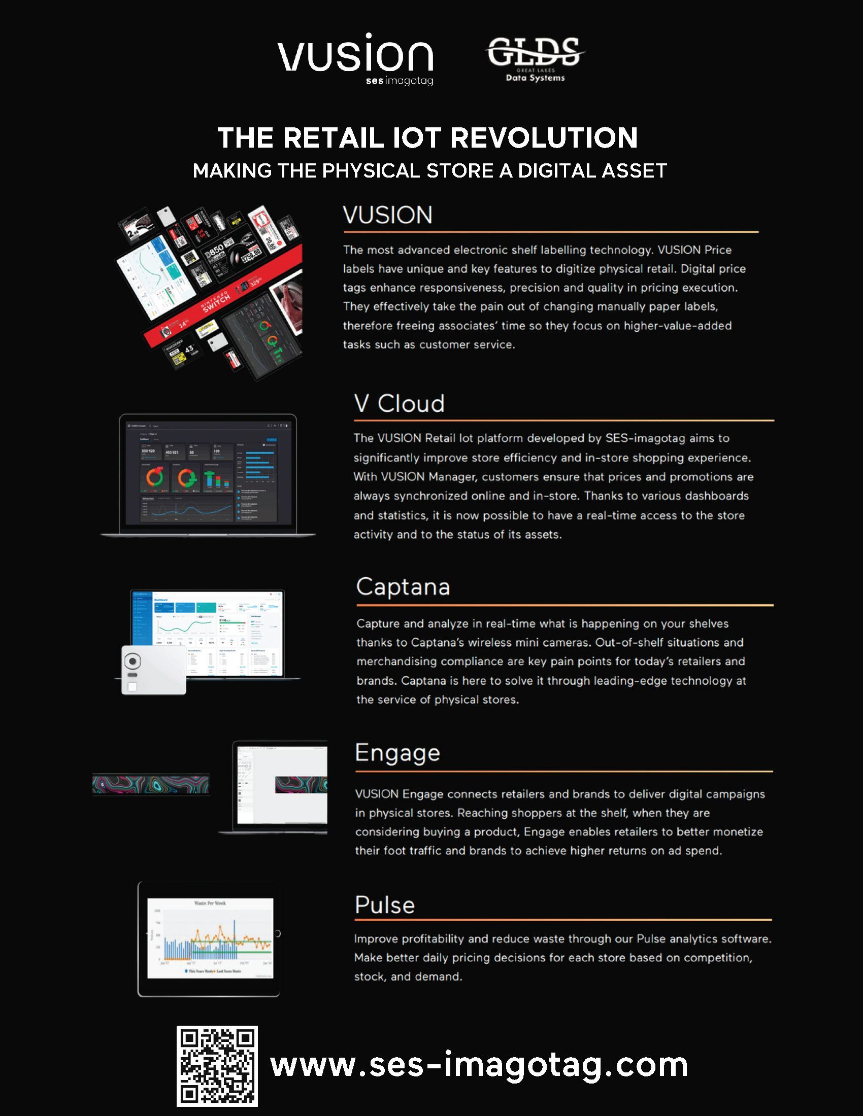 Promotional poster for a retail route evolution, with charts, screenshots, and a QR code on a black background