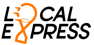 Local Express logo in black and orange with stylized hourglass icon