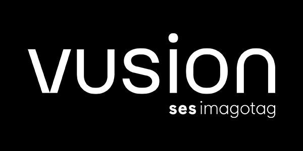 Vusion logo on a black background, with “ses imagotag” beneath it