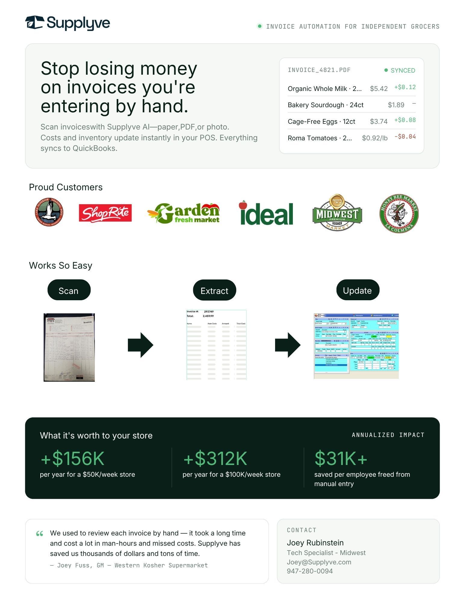 Landing page for bill payment automation, showing invoice scan-to-pay workflow and savings metrics