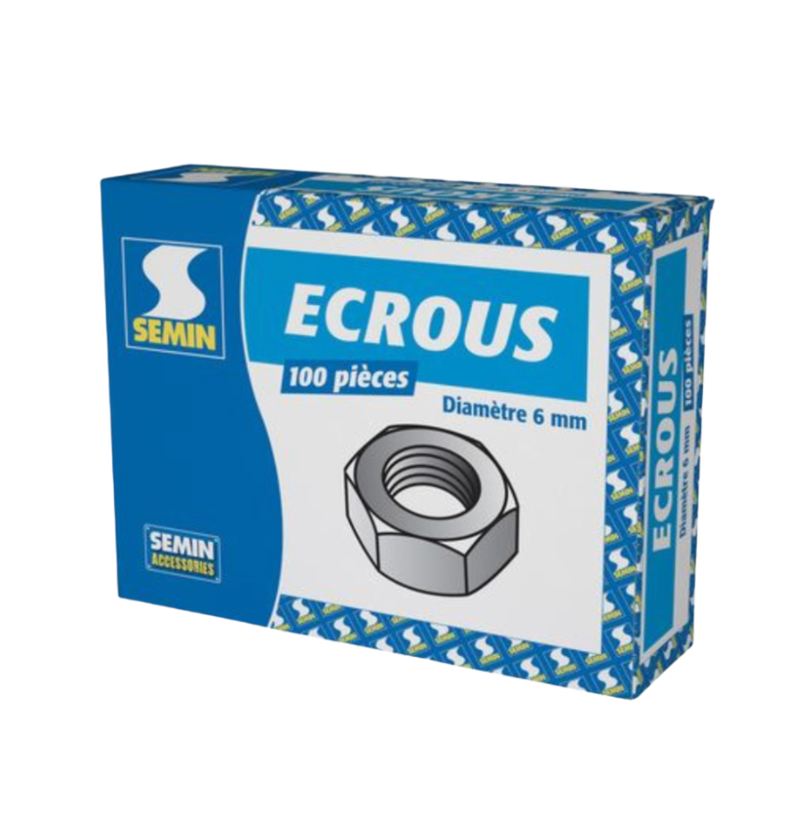 ECROU EXAGONAL 6 mm 100pcs - SEMIN