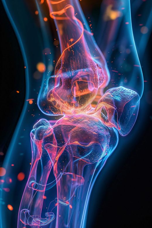 Illustrazione medica 3D di un’articolazione della spalla evidenziata in rosso e arancione, con dolore che si irradia lungo il braccio