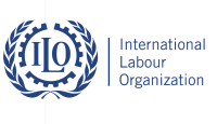 Logo de l'OIT : une roue dentée inscrite dans un cercle avec les lettres « OIT », entourée de branches de laurier et du texte