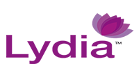 Logo violet avec le mot « Lydia » et une icône de fleur de lotus.