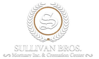 Logo for Sullivan Bros. Mortuary Inc. & Cremation Center featuring a stylized letter S inside a white laurel wreath.