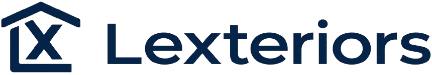 IX Exteriors logo in dark blue, with stylized house roof icon and the wordmark.
