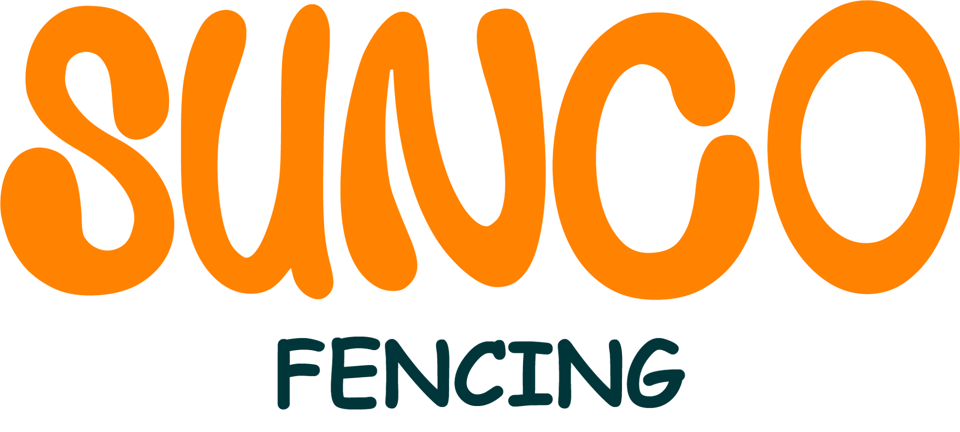 The sunco fencing logo is orange and blue on a white background