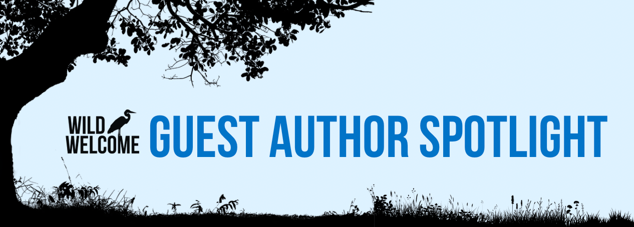 Blog logo for guest author posts. Blue background with silhouette of nature. Text on screen reads