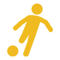 Jugador de fútbol pateando un balón, icono amarillo.