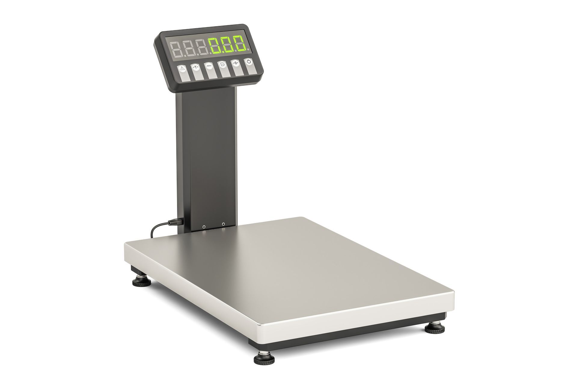 A stainless steel scale with a digital display on a white background.