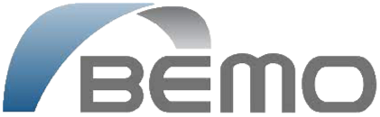 Logo for BEMO: a blue-to-gray arc above the gray text