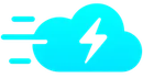 A bright blue icon of a cloud with a white lightning bolt and horizontal lines to the left, indicating motion.