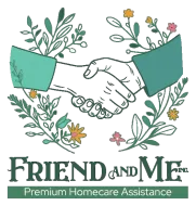 A watercolor handshake framed by leaves and flowers above text: