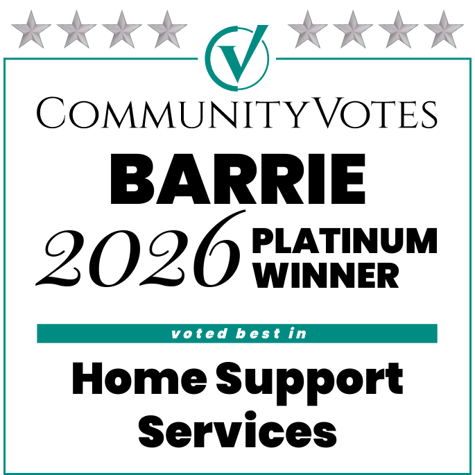 Community Votes Barrie 2020 Platinum Winner for Home Support Services badge